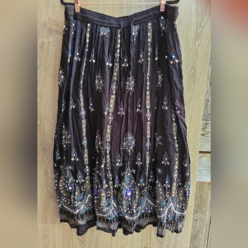 dressbarn Elegant Black Embroidered Midi Skirt